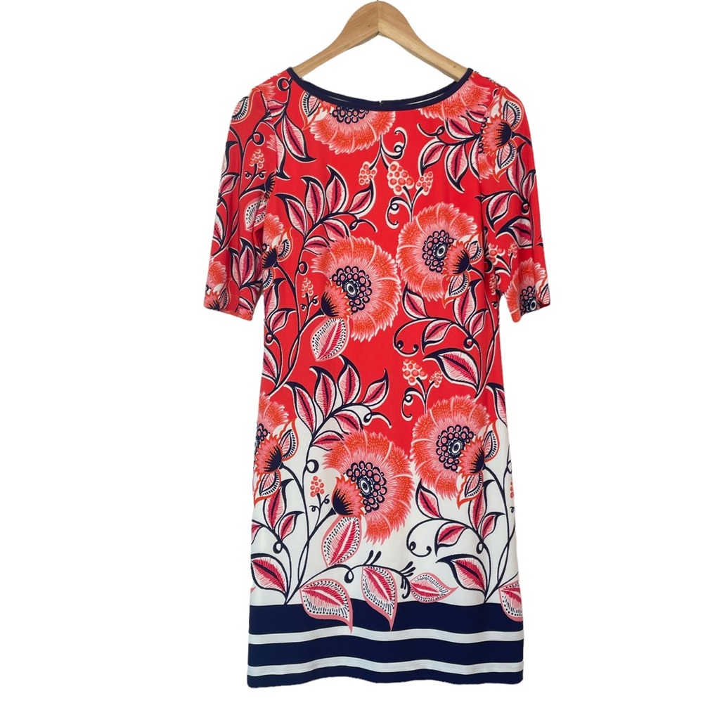 Eliza J Red Orange Navy Floral Sheath Mini Dress